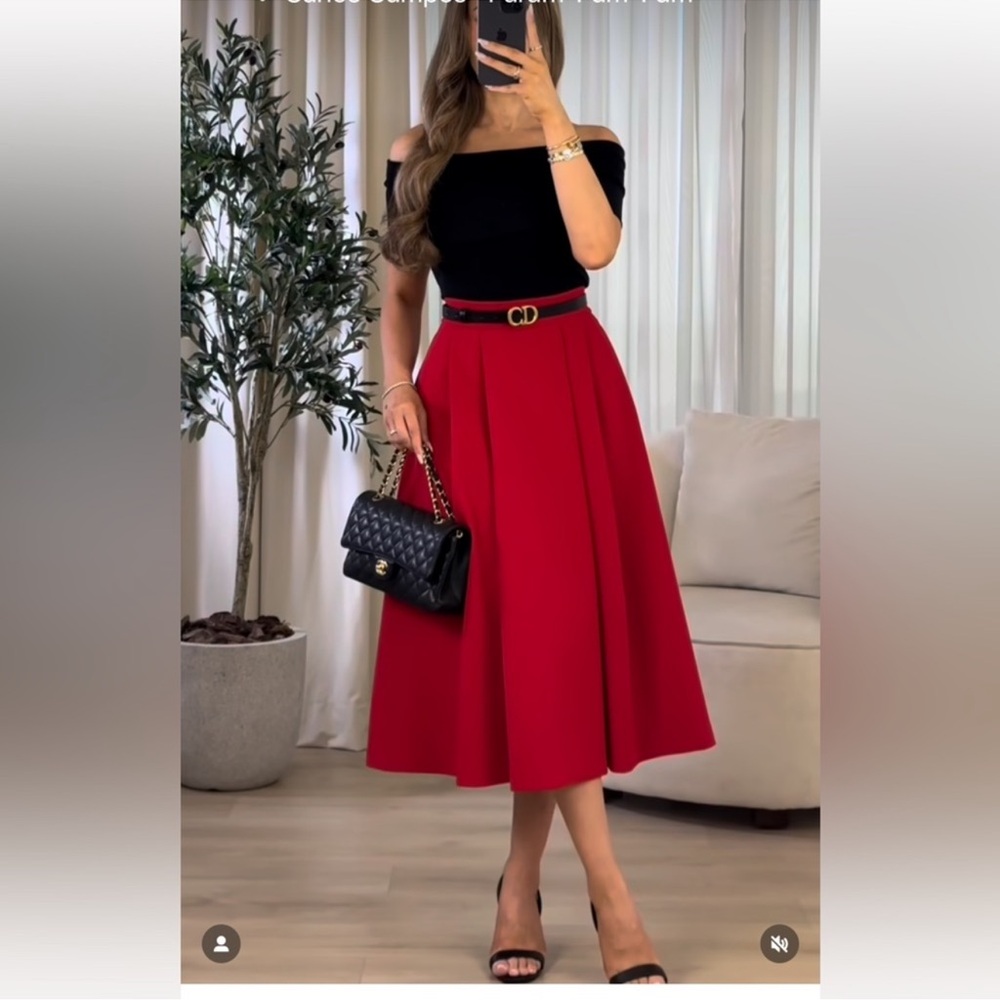 ZARA RED PLEATED CAPE SKIRT - Picture 8 of 14